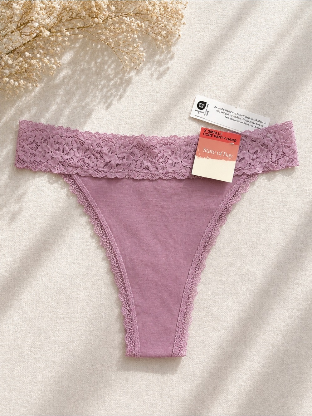 Lavender Lace-Trim Cotton Thong